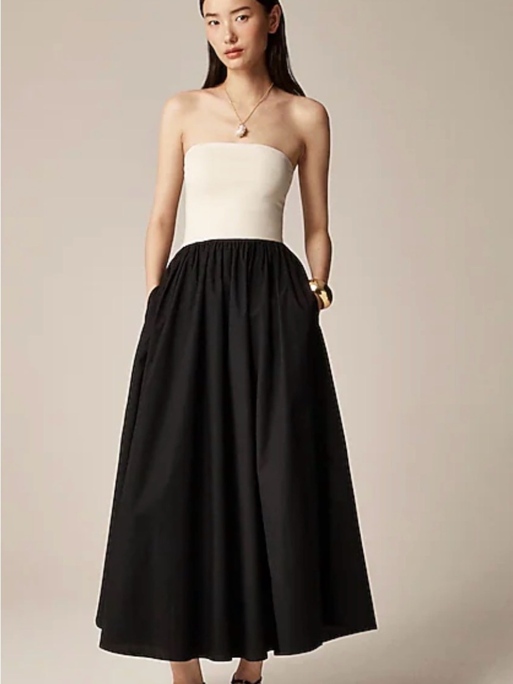J. Crew Black and Cream Strapless Maxi Dress-Skirt